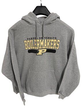 Purdue Boilermakers Hooded Sweatshirt Mens Size XL Russell Athletic Gray Gold